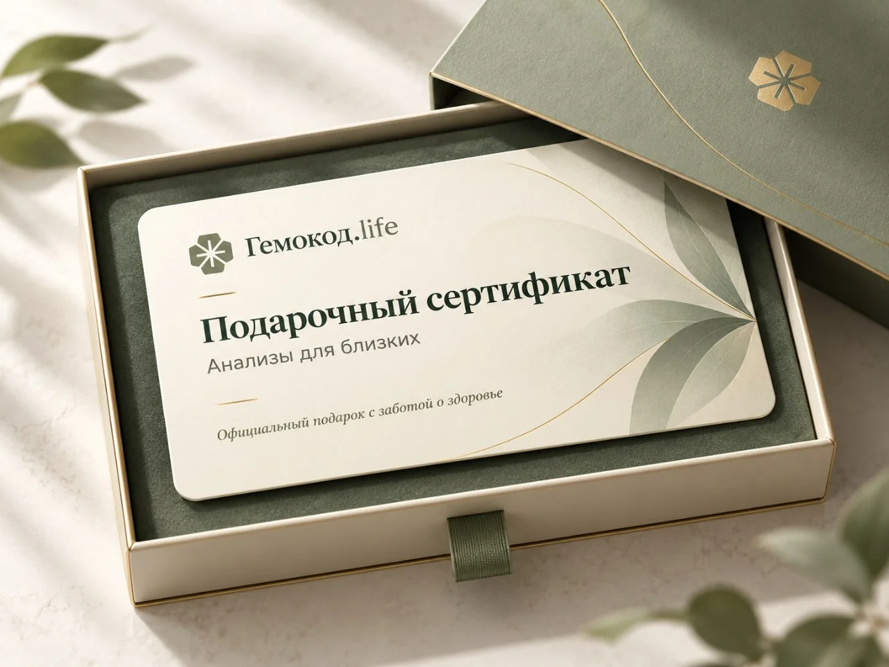 Подарочный сертификат Гемокод в подарочной коробке